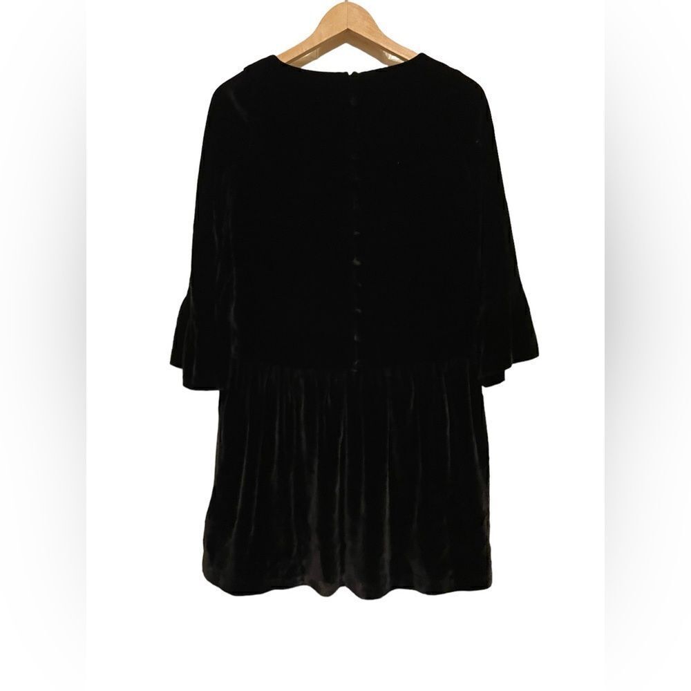 Madewell Black Silk Blend Velvet Bell Sleeve Drop Waist Mini Dress G8345 XXS NEW - Picture 3 of 6